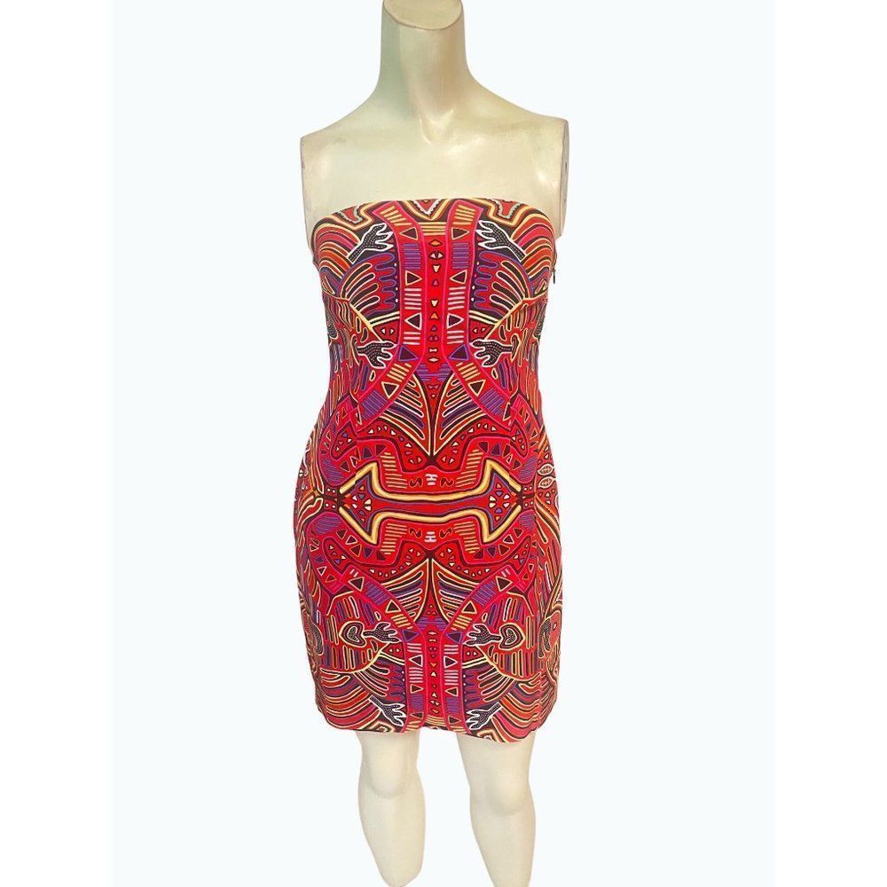 Mara Hoffman Strapless Multicolor Geometric Print Dress - Red, Pink, Orange